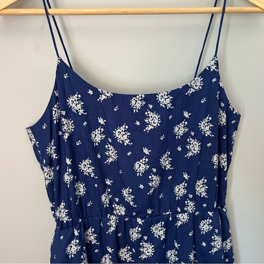 J. Crew Factory Abstract Flower Printed Blue & White 100% Cotton Maxi Dress Sz 2 - Picture 5 of 16
